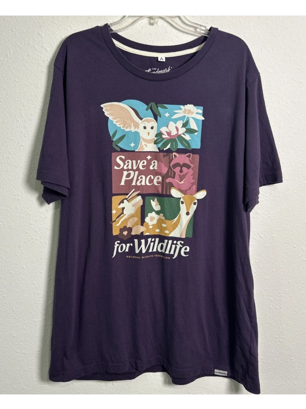 Landmark Project Save A Place For Wildlife Purple T-Shirt Women’s 2X Deer Owl